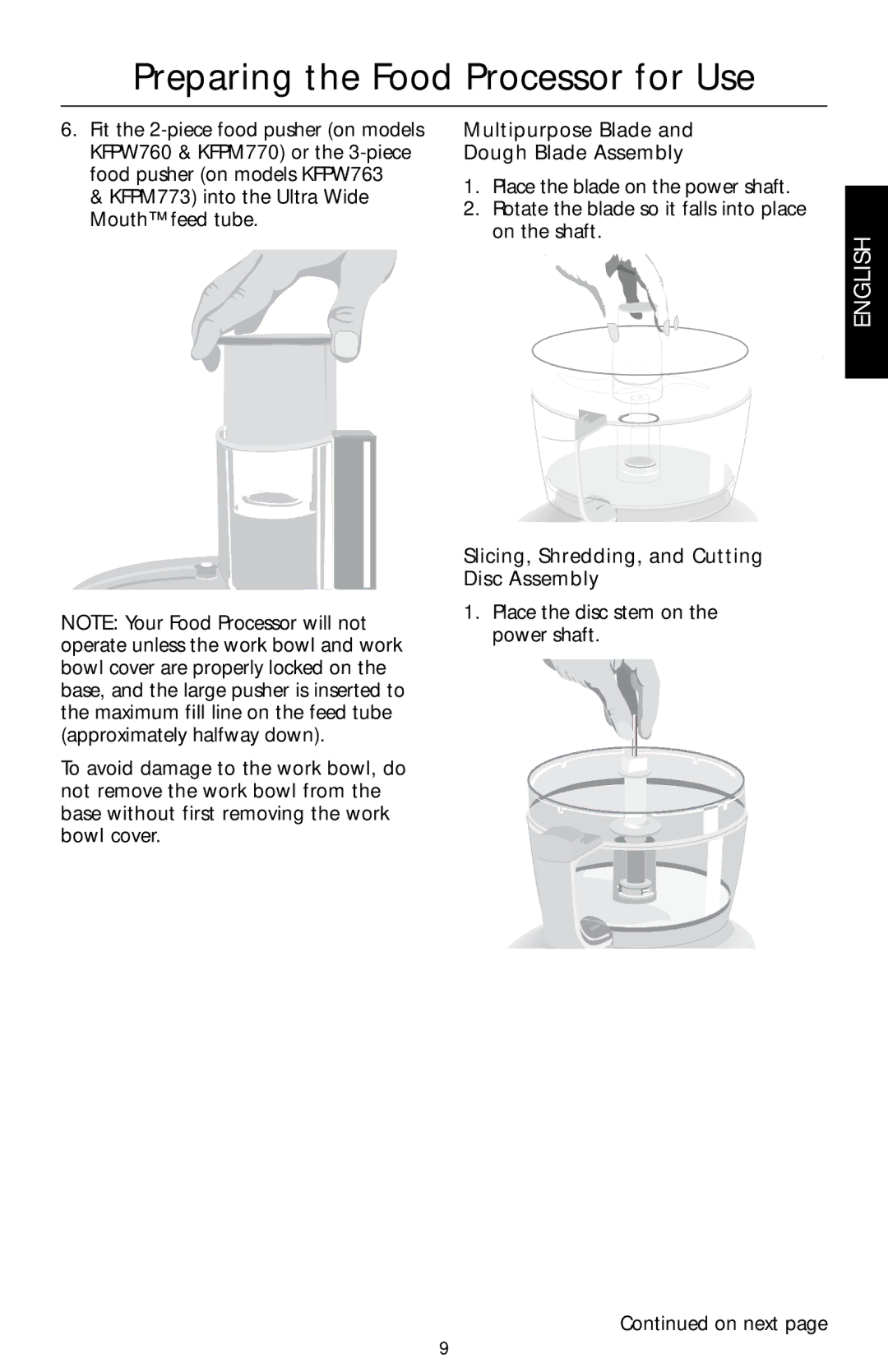 KitchenAid KFPW763, KFPM770, KFPW760, KFPM773 manual Dough Blade Assembly, Slicing, Shredding, and Cutting Disc Assembly 