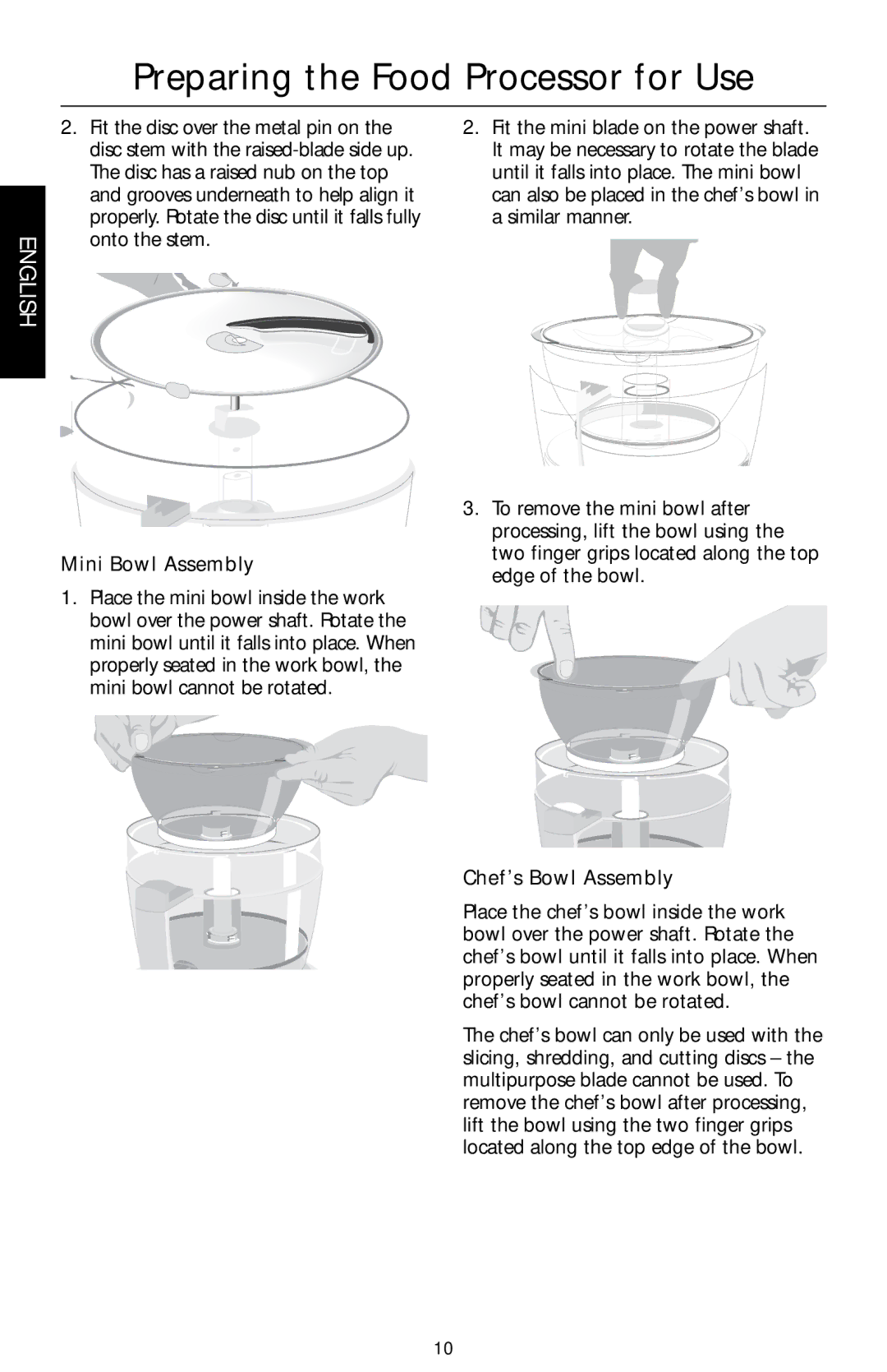 KitchenAid KFPM770, KFPW760, KFPM773, KFPW763 manual Mini Bowl Assembly, Chef’s Bowl Assembly 