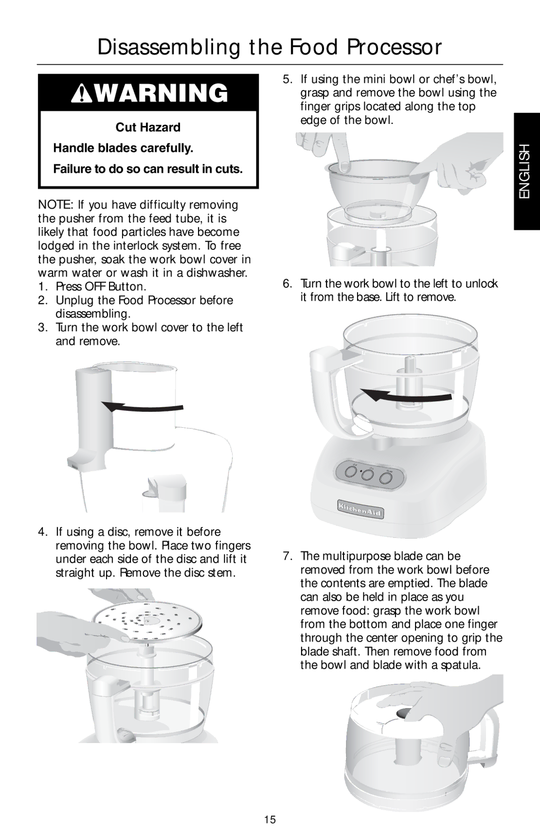 KitchenAid KFPW760, KFPM770, KFPM773, KFPW763 manual Disassembling the Food Processor 