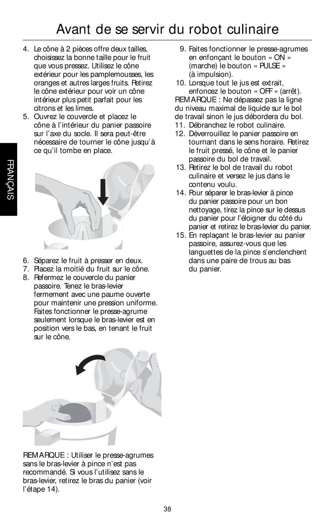 KitchenAid KFPM770, KFPW760, KFPM773, KFPW763 manual Impulsion Lorsque tout le jus est extrait, Du panier 