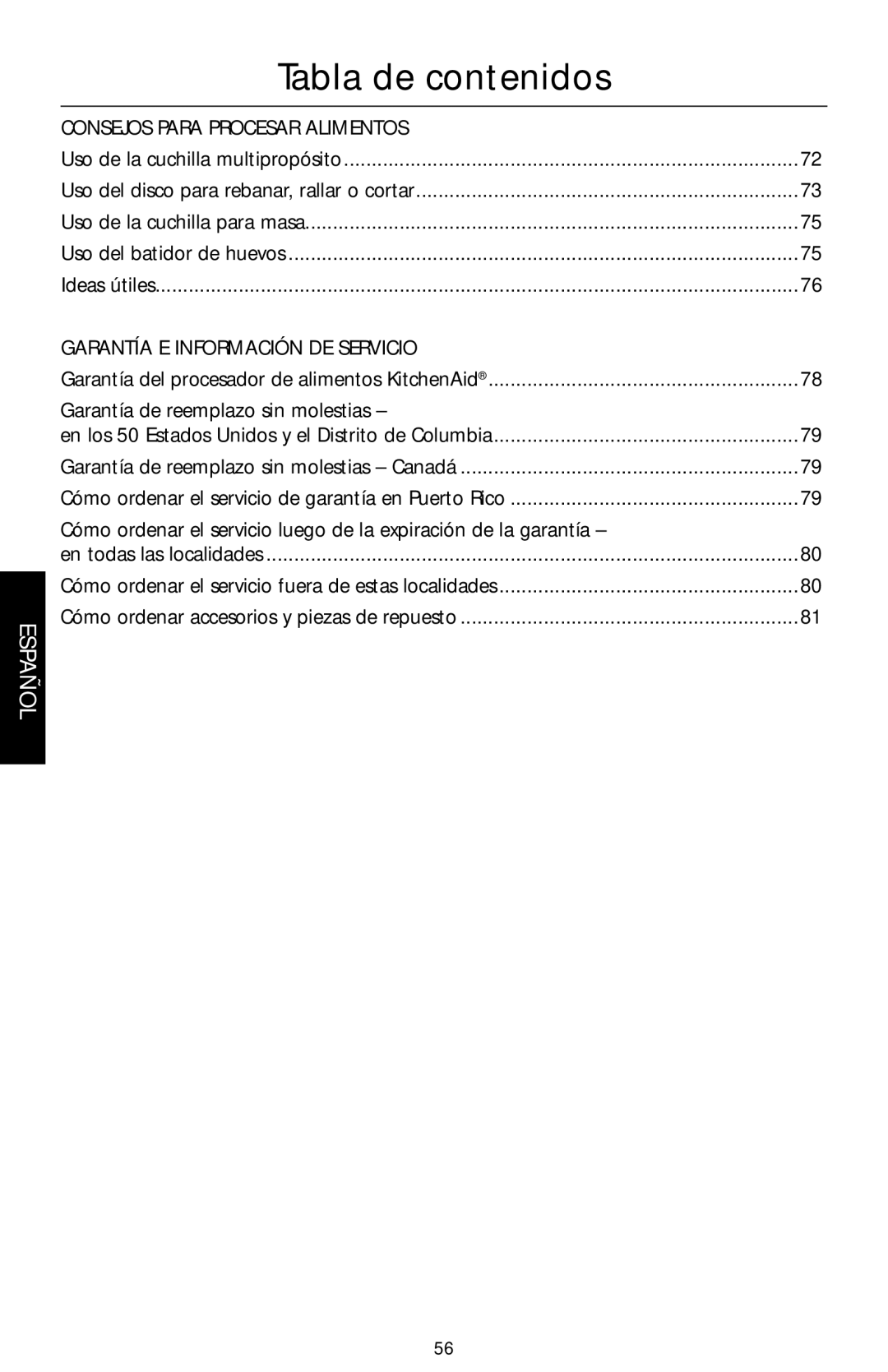 KitchenAid KFPM773, KFPM770, KFPW760, KFPW763 manual Consejos Para Procesar Alimentos, Garantía de reemplazo sin molestias 