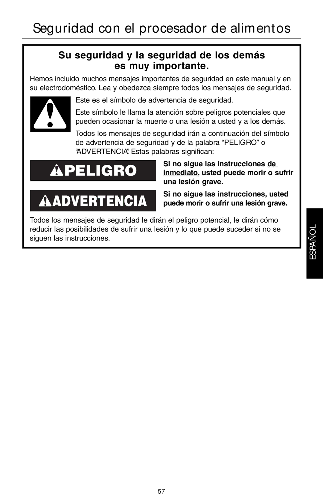 KitchenAid KFPW763, KFPM770 manual Seguridad con el procesador de alimentos, Este es el símbolo de advertencia de seguridad 