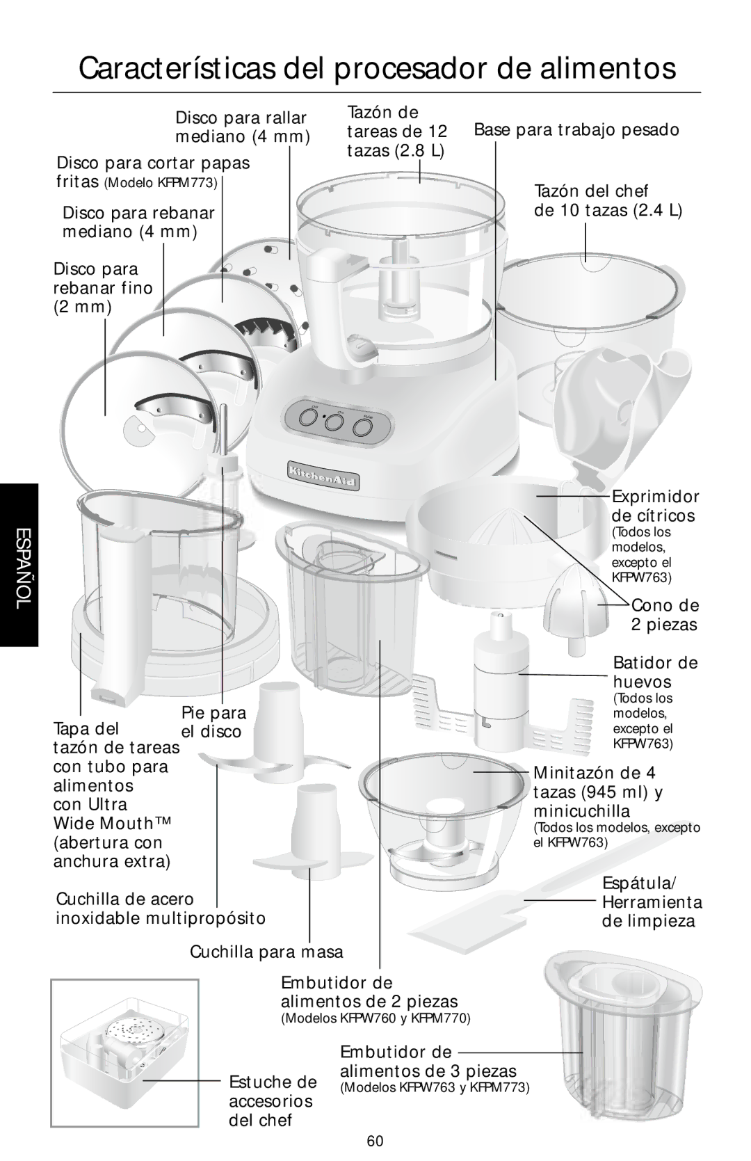 KitchenAid KFPM773, KFPM770, KFPW760, KFPW763 manual Características del procesador de alimentos 