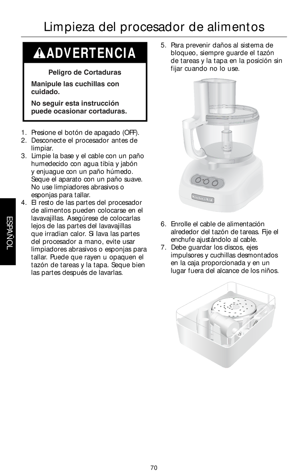 KitchenAid KFPM770, KFPW760, KFPM773, KFPW763 manual Limpieza del procesador de alimentos 