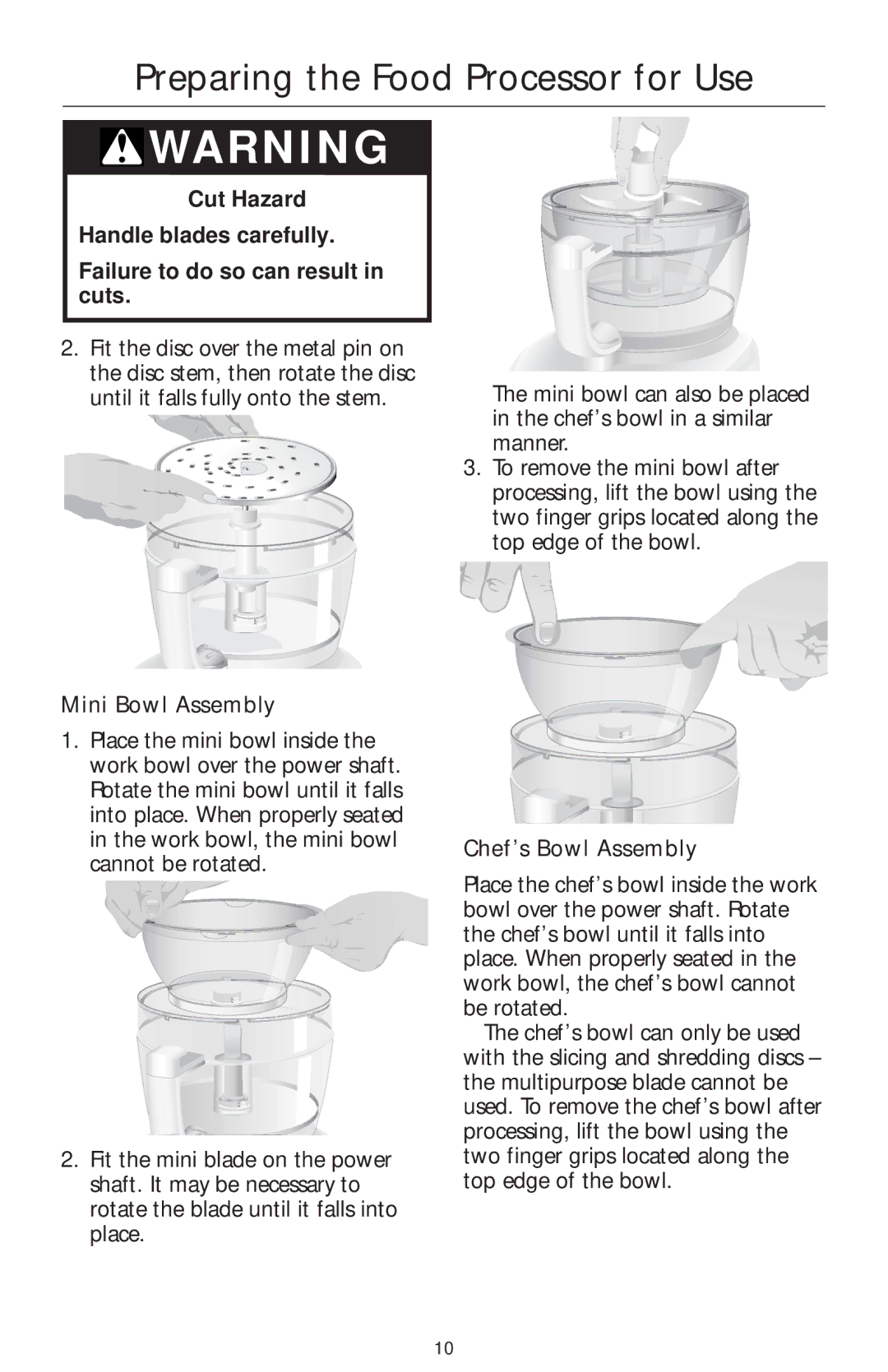 KitchenAid KFPM770, KFPW760 manual Mini Bowl Assembly, Chef’s Bowl Assembly 