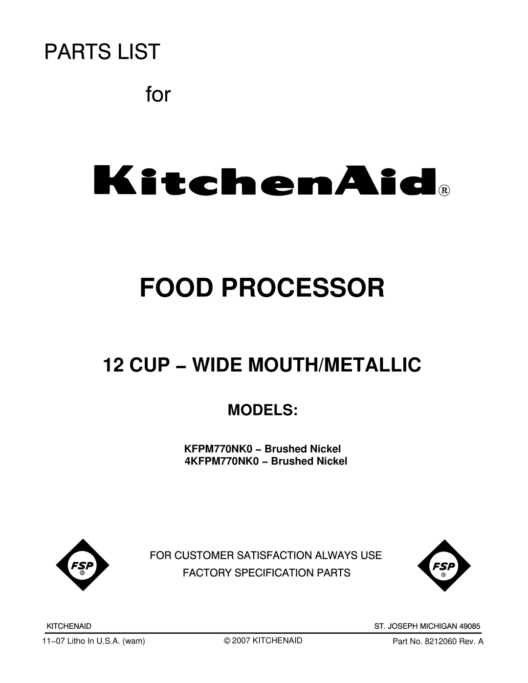 KitchenAid 4KFPM770NK0 manual Food Processor 