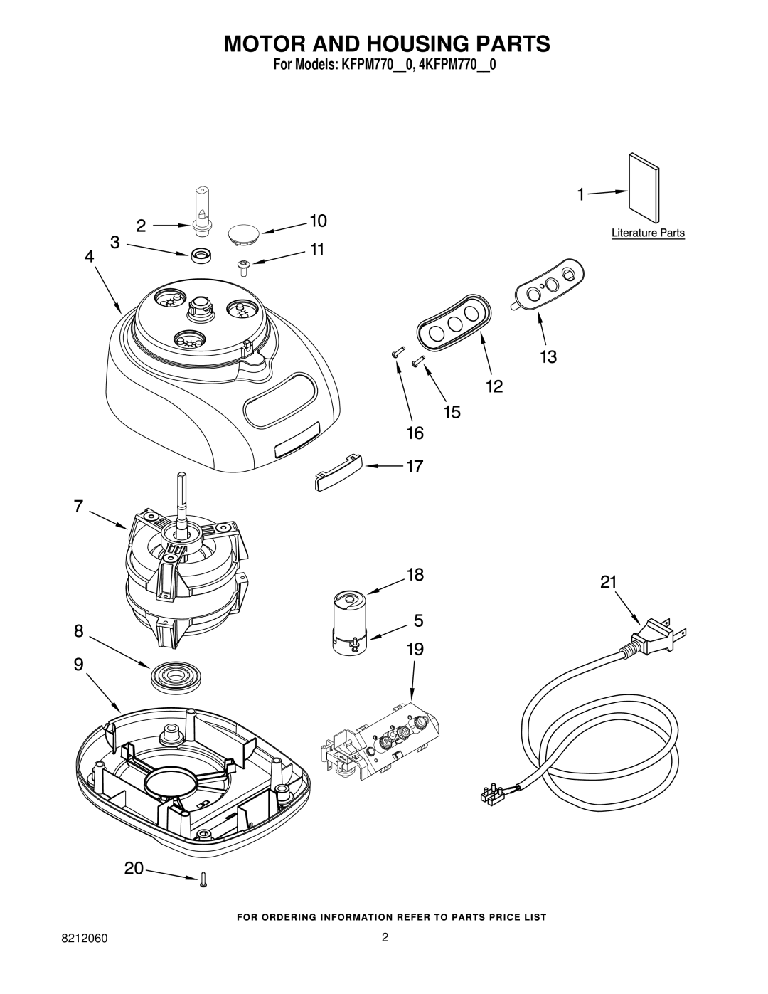 KitchenAid 4KFPM770NK0 manual Motor and Housing Parts 