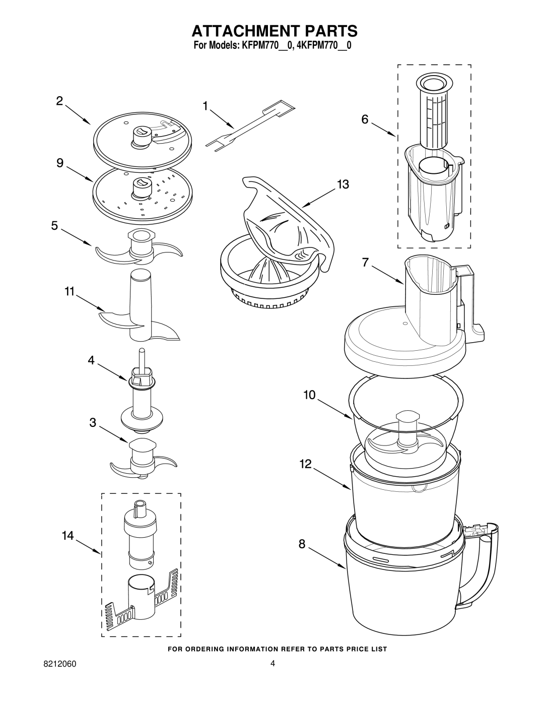 KitchenAid 4KFPM770NK0 manual Attachment Parts 