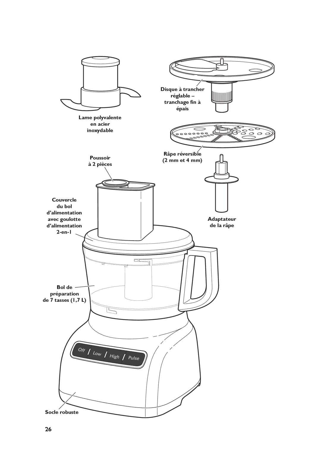 KitchenAid KFPO711CUO, KFP0711 manual Pièces et caractéristiques 