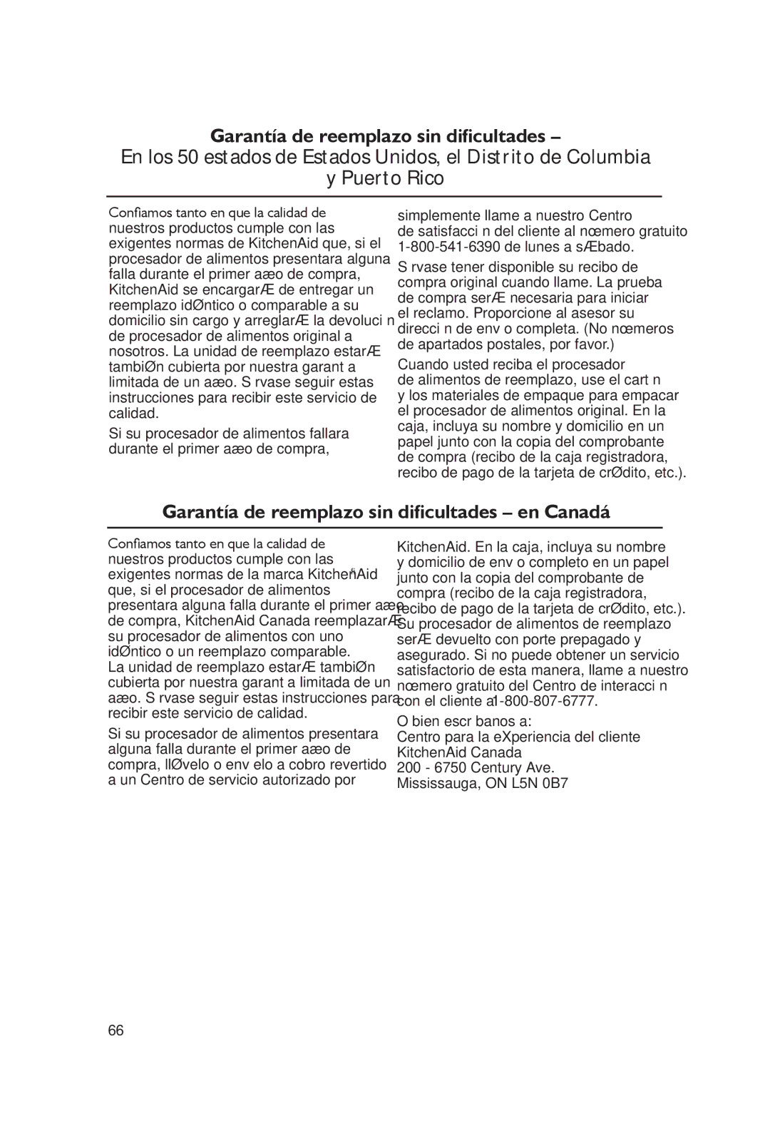 KitchenAid KFPO711CUO, KFP0711 manual Garantía de reemplazo sin dificultades en Canadá, Simplemente llame a nuestro Centro 