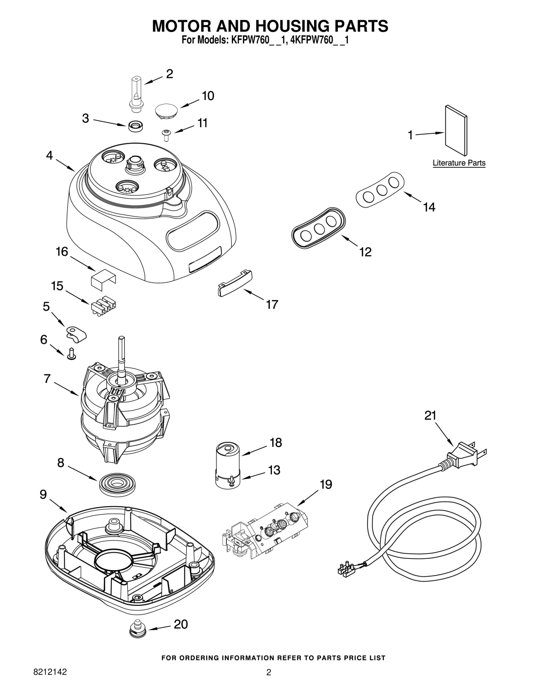 KitchenAid KFPW760QBW1, KFPW760OB1, KFPW760QBU1, KFPW760WH1, KFPW760QWH1, KFPW760ER1, KFPW760QGCI manual Motor and Housing Parts 