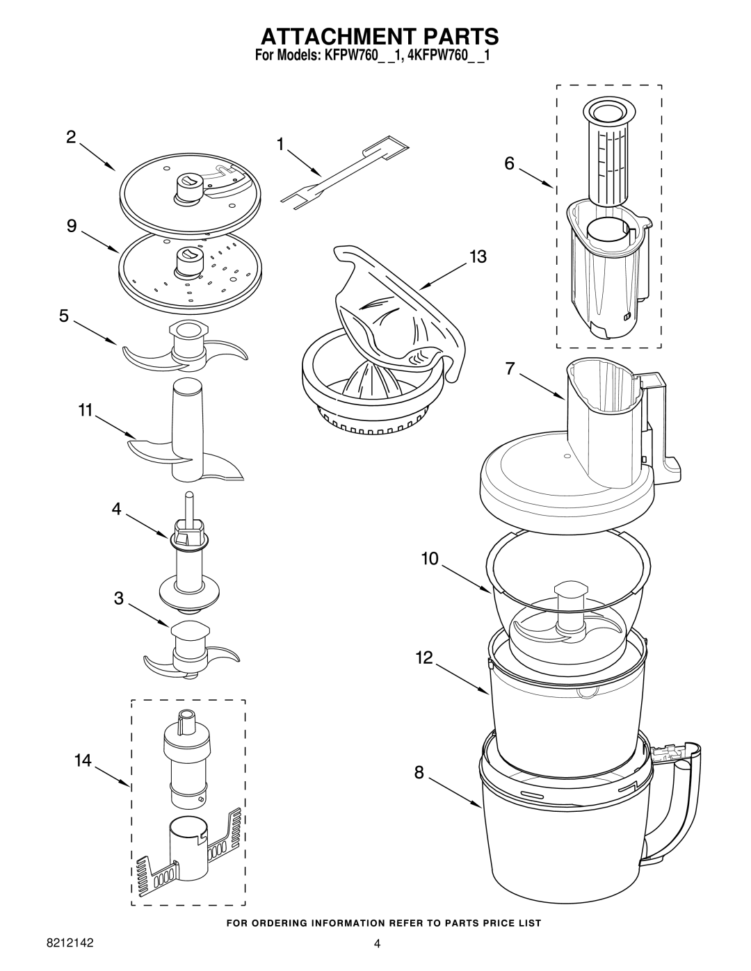 KitchenAid KFPW760QWH1, KFPW760OB1, KFPW760QBU1, KFPW760QBW1, KFPW760WH1, KFPW760ER1, KFPW760QGCI, KFPW760QER1 Attachment Parts 