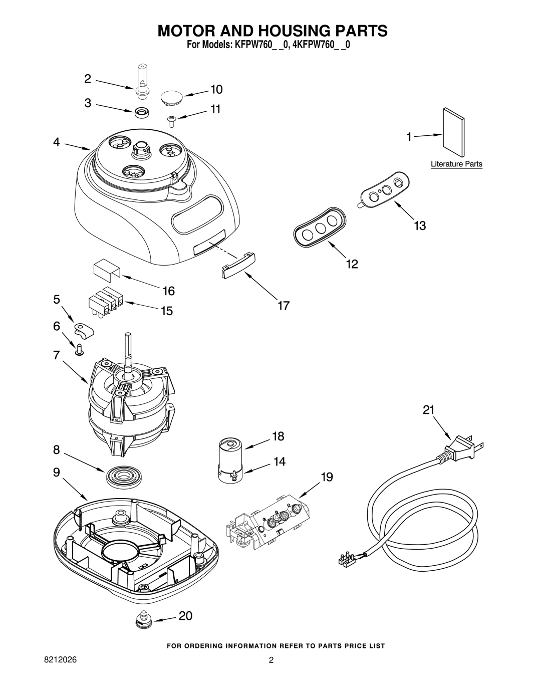 KitchenAid KFPW760OB0, KFPW760QCR0, KFPW760QBU0, KFPW760QER0, KFPW760WH0, KFPW760QWH0, KFPW760QOB0 manual Motor and Housing Parts 