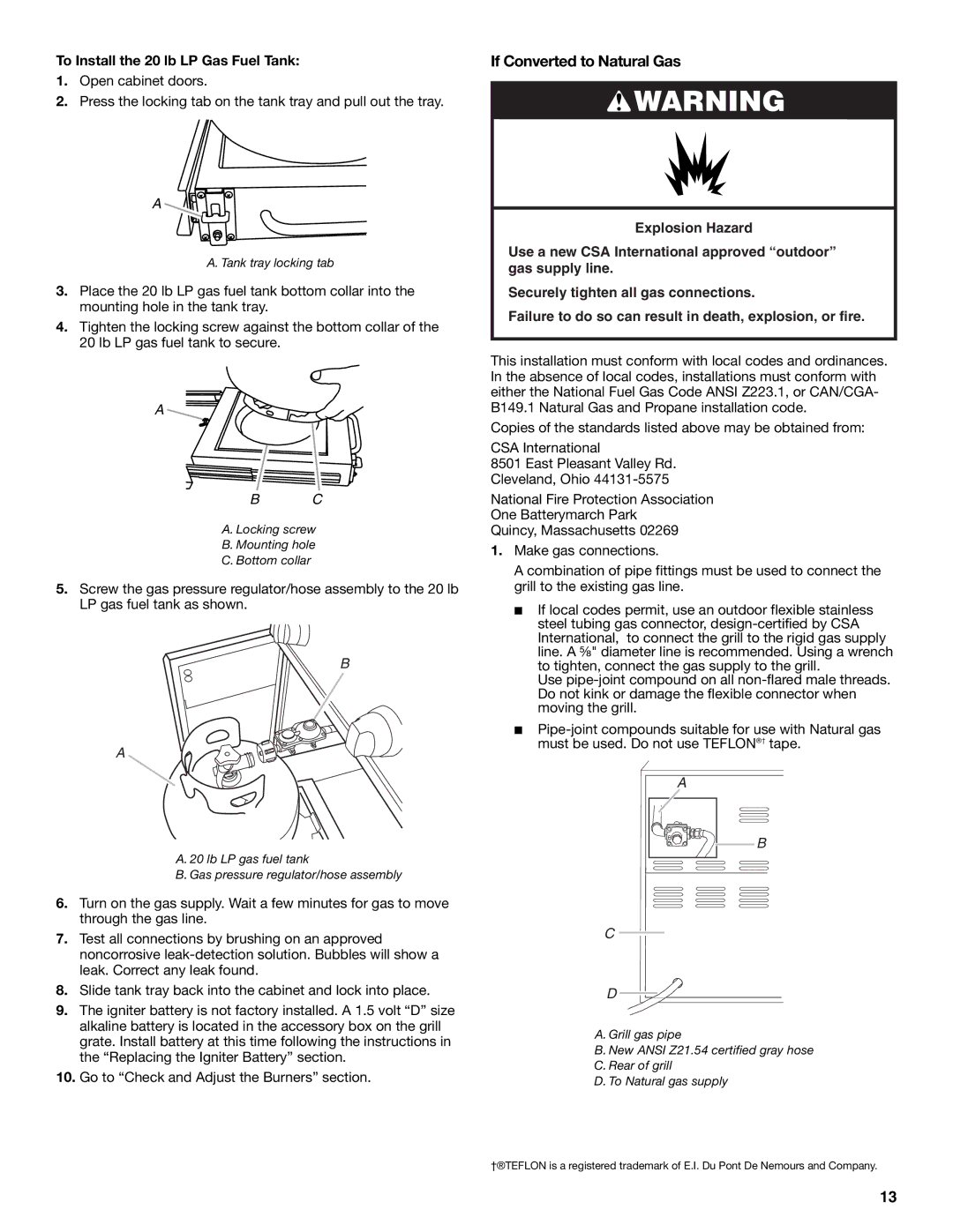 KitchenAid KBNS361T, KFRS271T, KFRS365T, KFRS361T If Converted to Natural Gas, To Install the 20 lb LP Gas Fuel Tank 