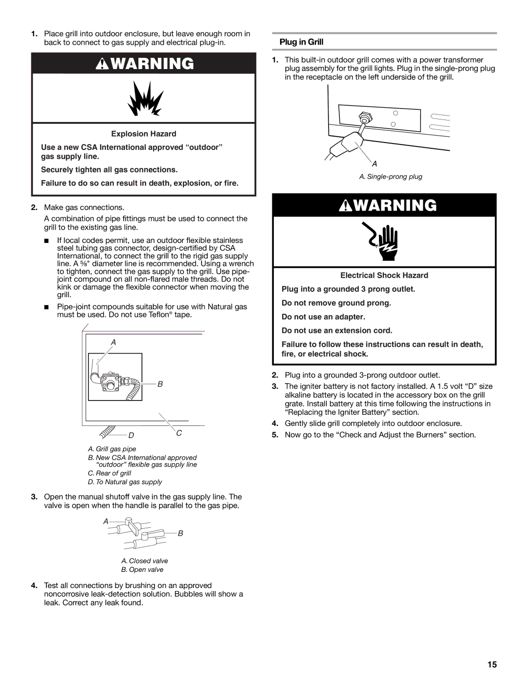 KitchenAid KFRS271T, KFRS365T, KFRS361T, KBNS361T, KBNS271T installation instructions Single-prong plug 