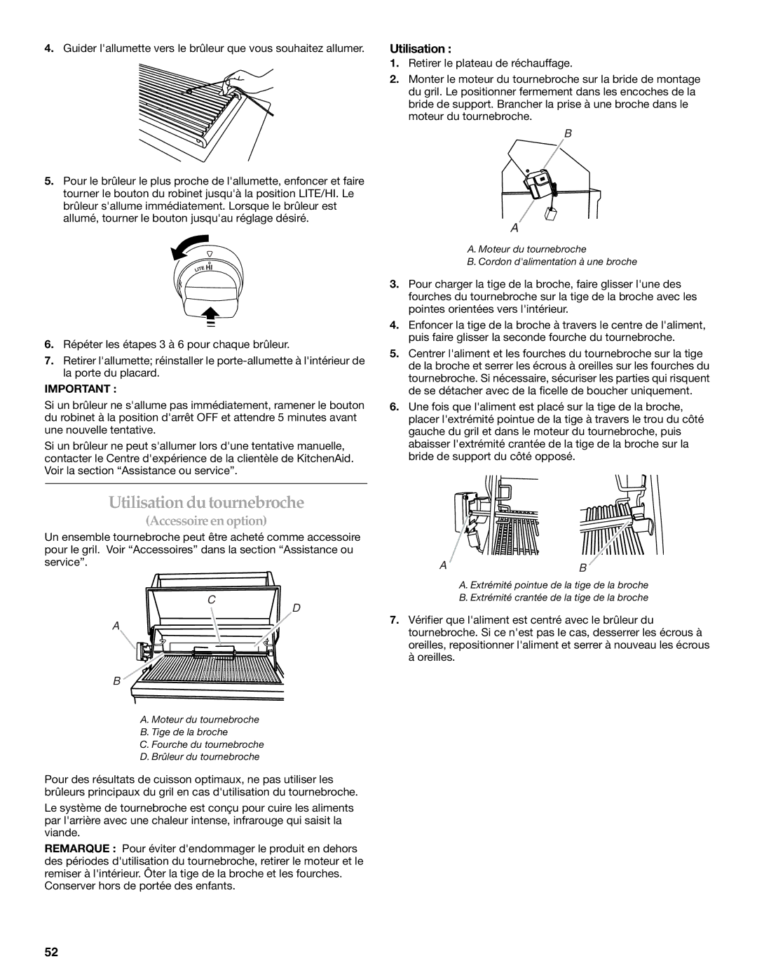 KitchenAid KFRS361T, KFRS271T, KFRS365T, KBNS361T, KBNS271T Utilisation du tournebroche, Accessoire en option 