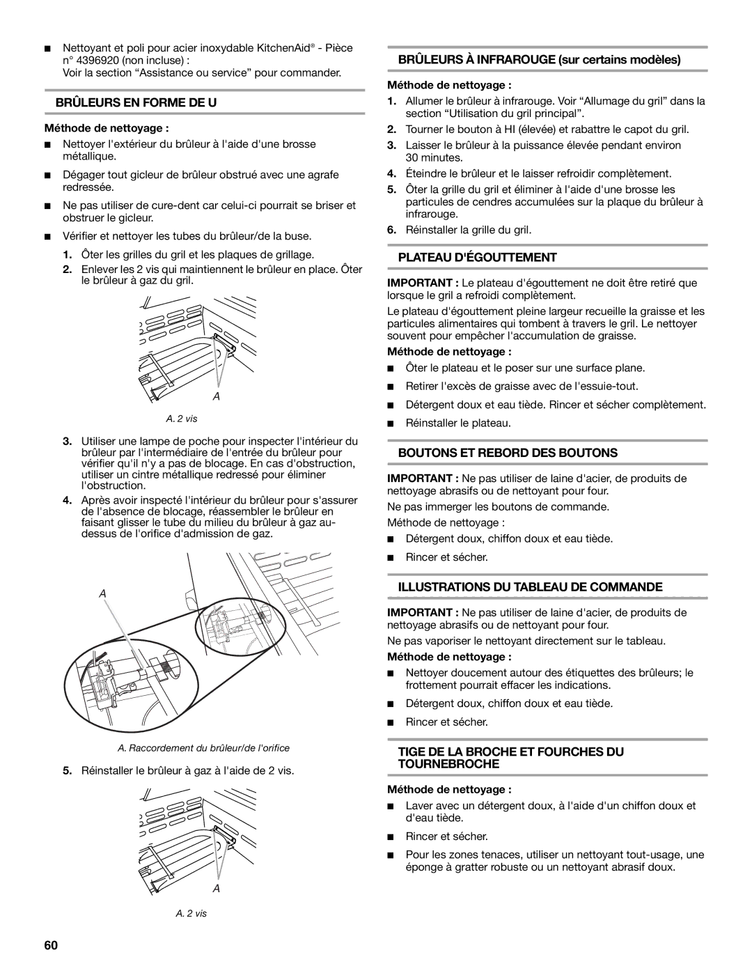 KitchenAid KFRS271T, KFRS365T, KFRS361T, KBNS361T Brûleurs EN Forme DE U, Brûleurs À Infrarouge sur certains modèles 