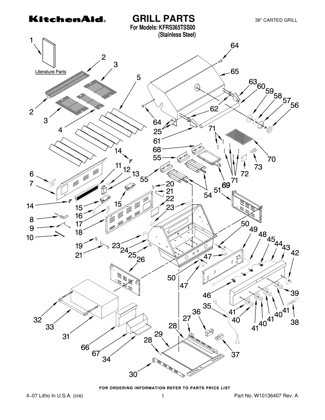 KitchenAid KFRS365TSS00 manual Grill Parts 