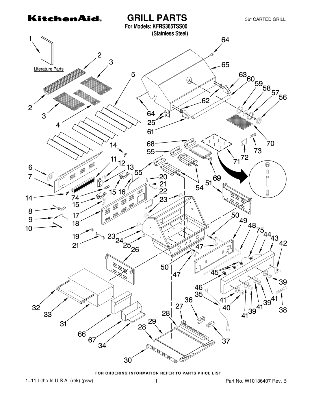 KitchenAid KFRS365TSS00 manual Grill Parts 