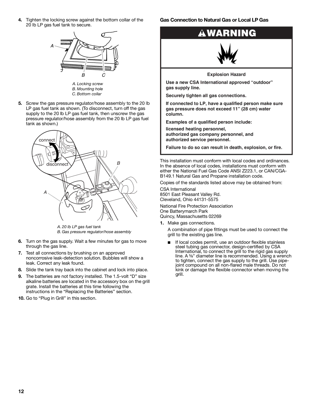 KitchenAid KFRU271VSS installation instructions Gas Connection to Natural Gas or Local LP Gas 