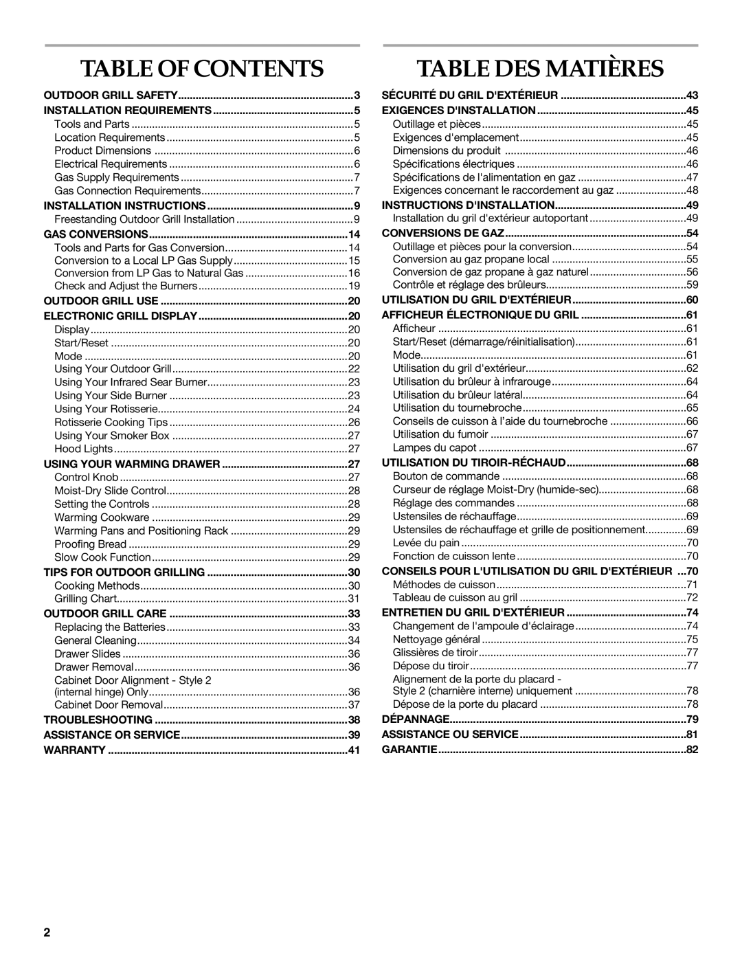 KitchenAid KFRU271VSS installation instructions Table of Contents, Table DES Matières 