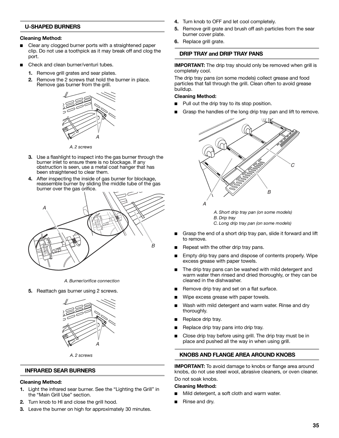 KitchenAid KFRU271VSS installation instructions Shaped Burners, Drip Tray and Drip Tray Pans 