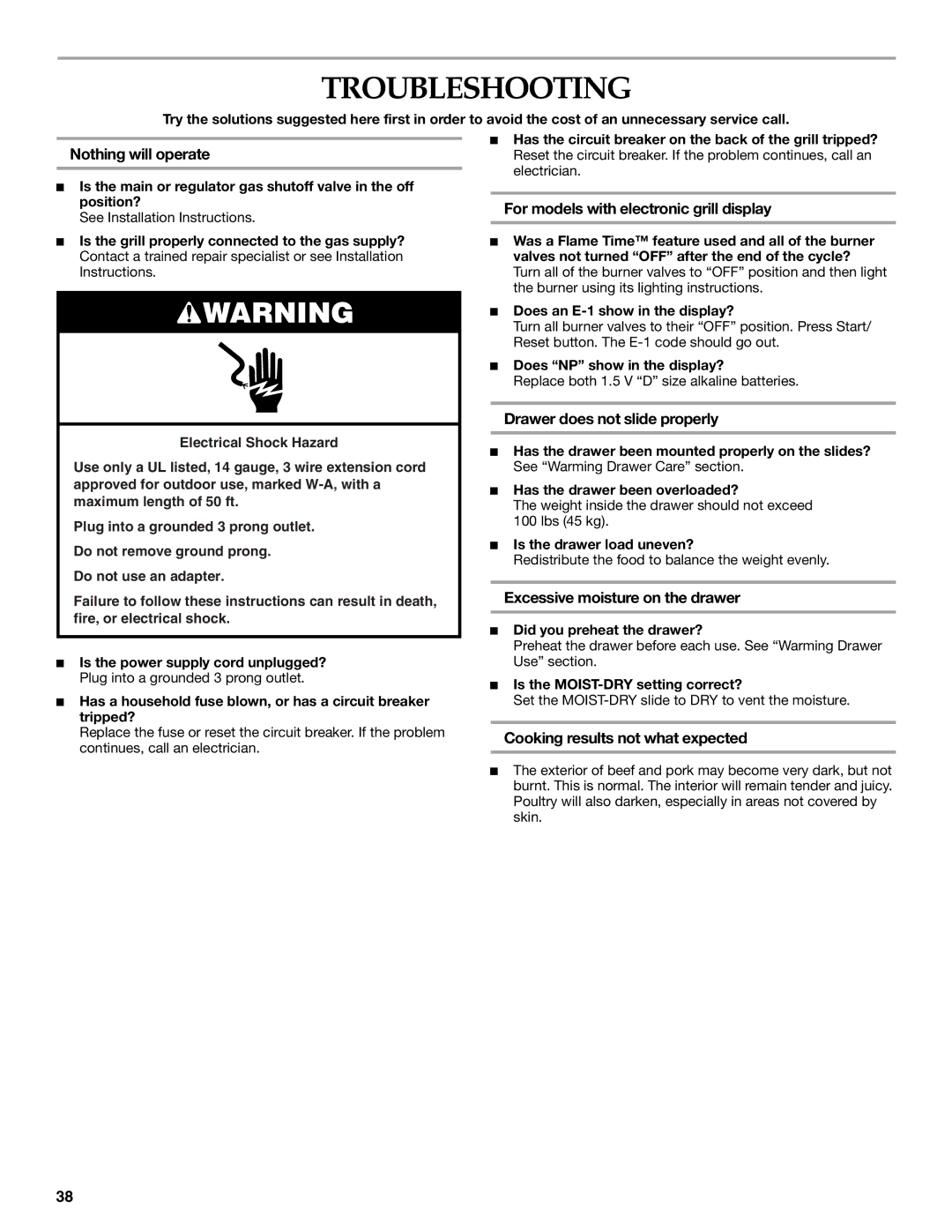 KitchenAid KFRU271VSS installation instructions Troubleshooting 