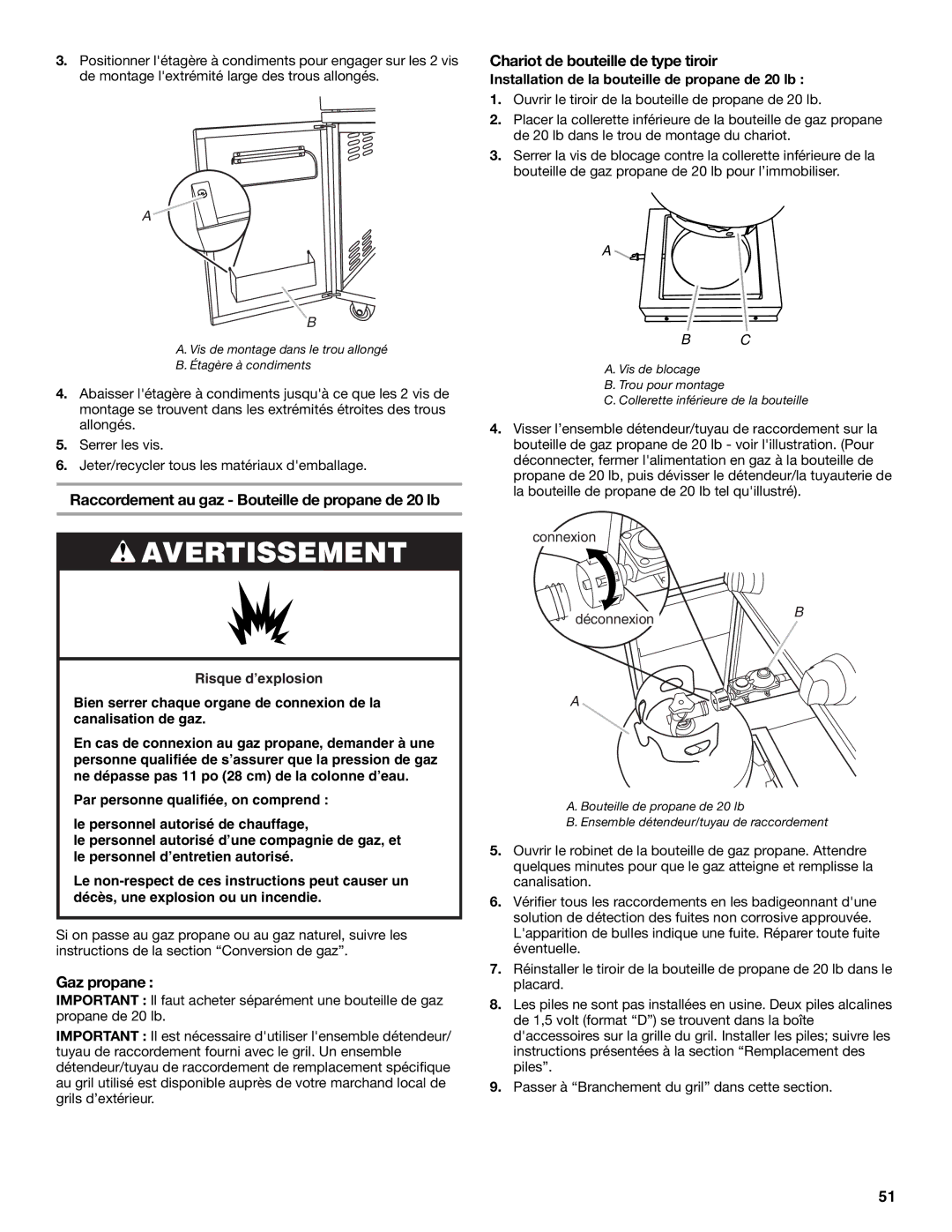 KitchenAid KFRU271VSS Raccordement au gaz Bouteille de propane de 20 lb, Gaz propane, Chariot de bouteille de type tiroir 