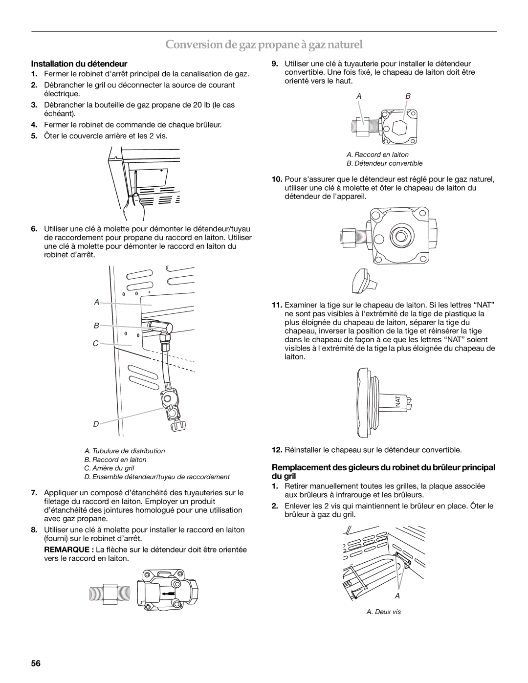 KitchenAid KFRU271VSS installation instructions Conversiondegaz propane à gaz naturel 