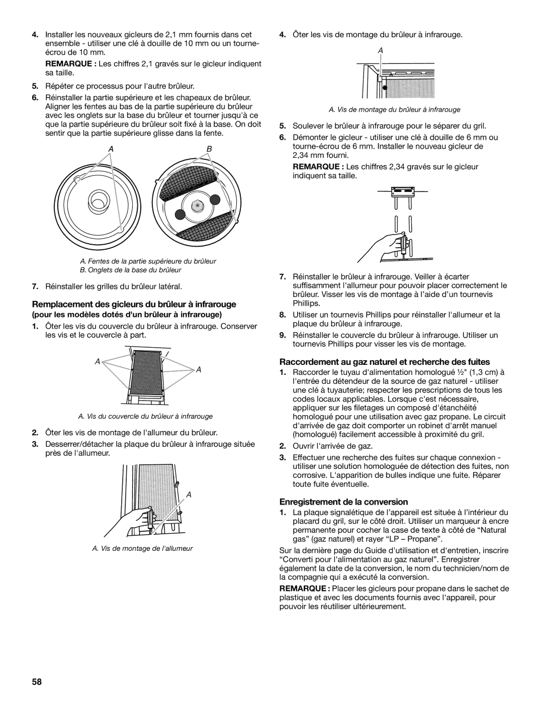 KitchenAid KFRU271VSS Remplacement des gicleurs du brûleur à infrarouge, Enregistrement de la conversion 