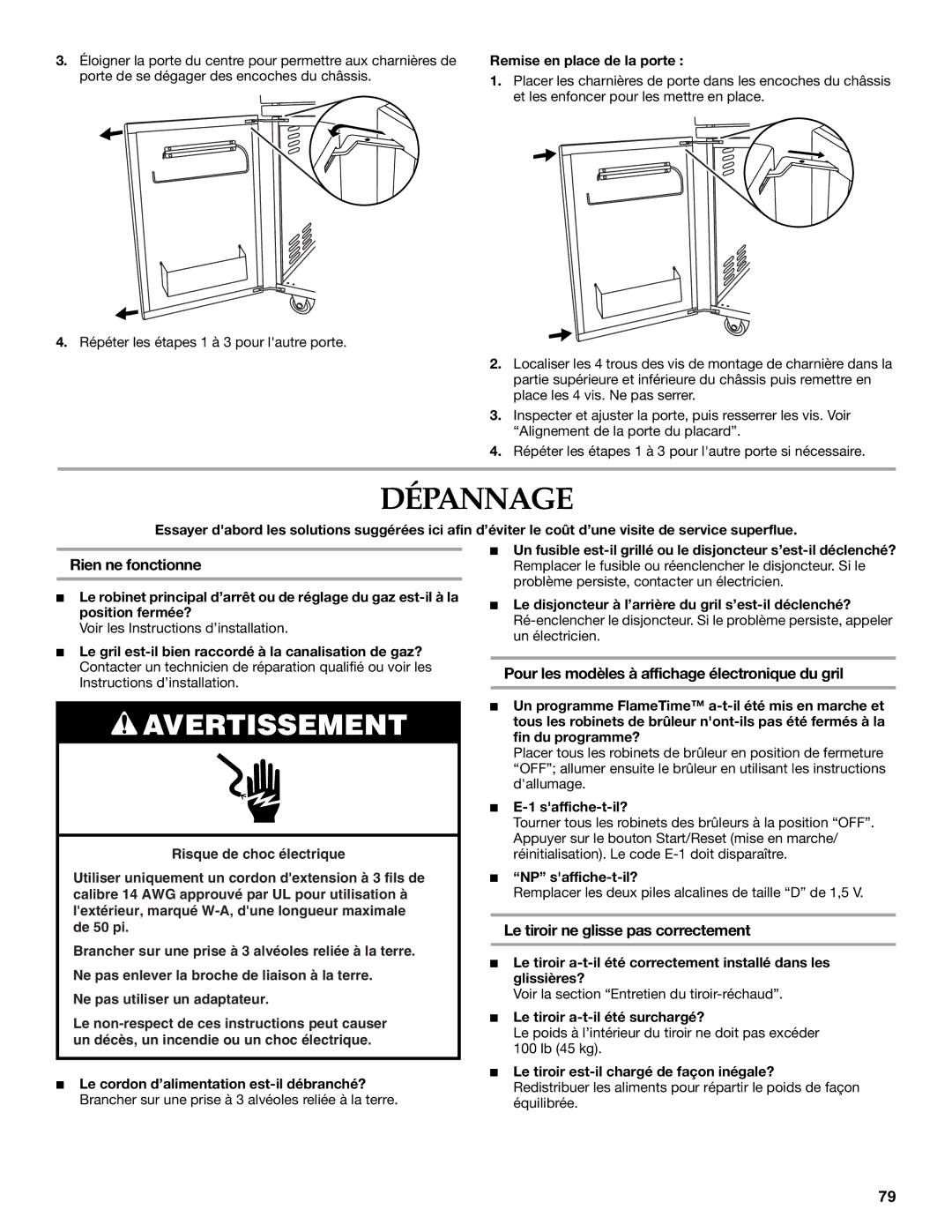 KitchenAid KFRU271VSS Dépannage, Rien ne fonctionne, Pour les modèles à affichage électronique du gril 