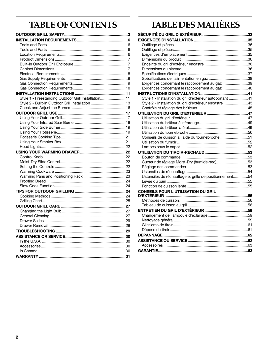 KitchenAid KBNU367T, KFRU368T, KFRU488T, KBNU487T installation instructions Table DES Matières, Table of Contents 