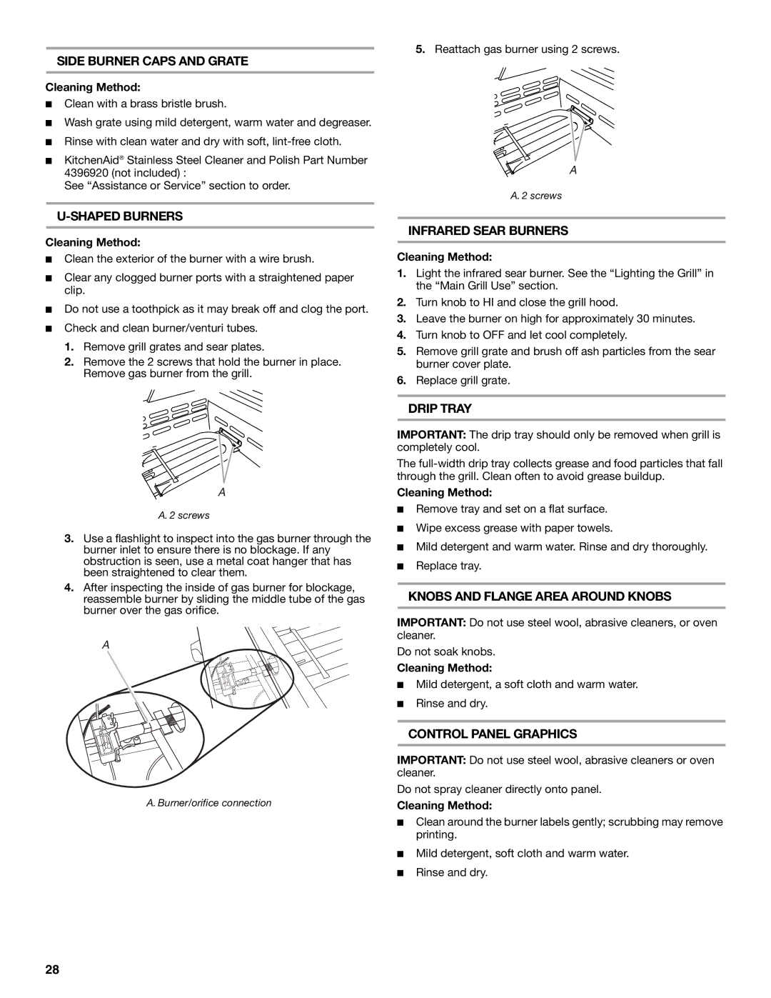 KitchenAid KFRU368T Side Burner Caps and Grate, Shaped Burners, Infrared Sear Burners, Drip Tray, Control Panel Graphics 