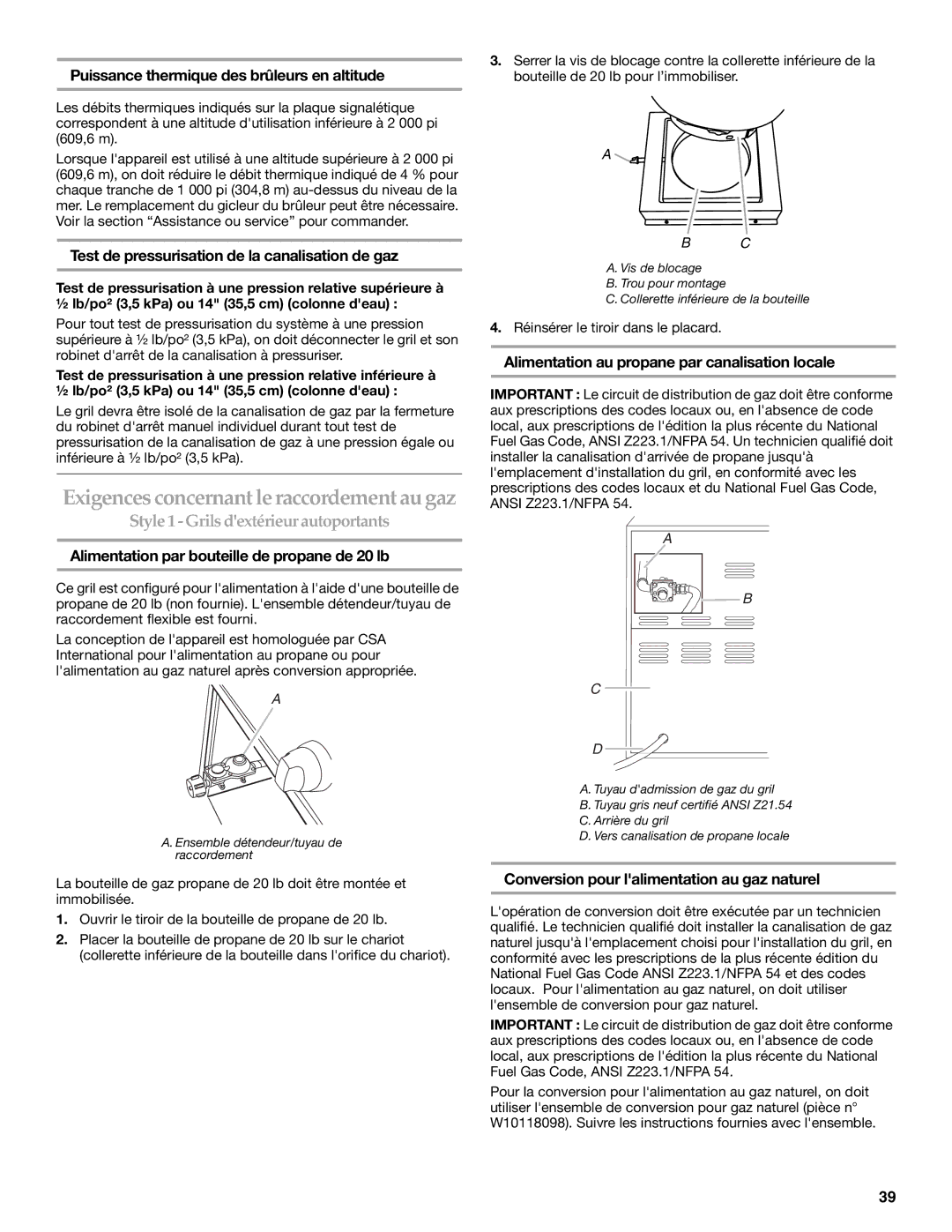 KitchenAid KBNU487T Puissance thermique des brûleurs en altitude, Test de pressurisation de la canalisation de gaz 