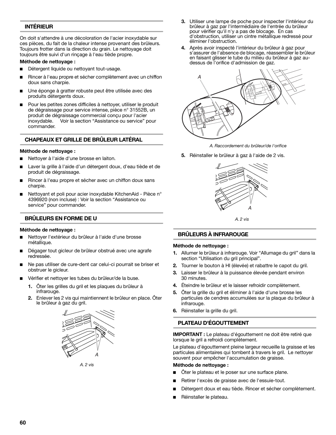 KitchenAid KFRU368T Intérieur, Chapeaux ET Grille DE Brûleur Latéral, Brûleurs EN Forme DE U, Brûleurs À Infrarouge 