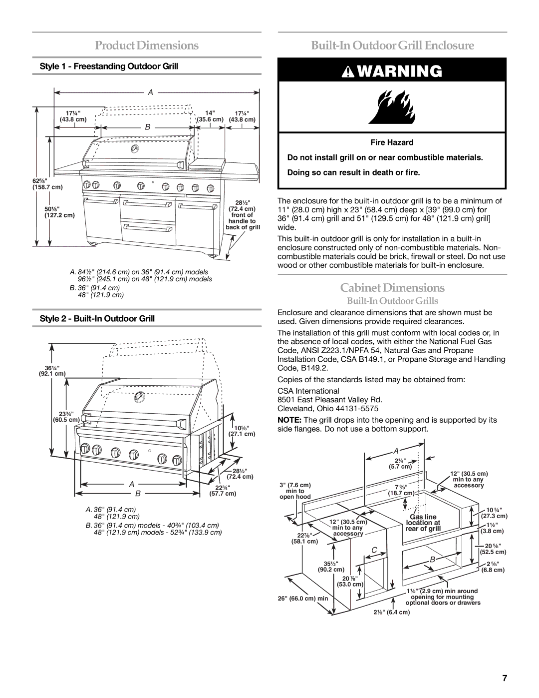 KitchenAid KBNU487T, KFRU368T, KFRU488T, KBNU367T Product Dimensions, Built-In Outdoor Grill Enclosure, Cabinet Dimensions 