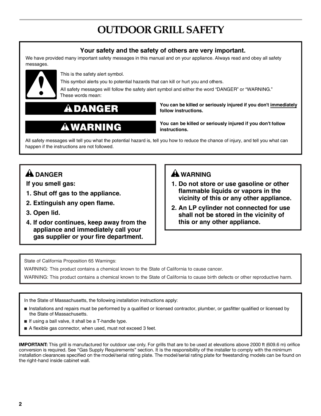 KitchenAid KFRS271TSS, KFRU368VSS, KFRU488VSS Outdoor Grill Safety, Your safety and the safety of others are very important 