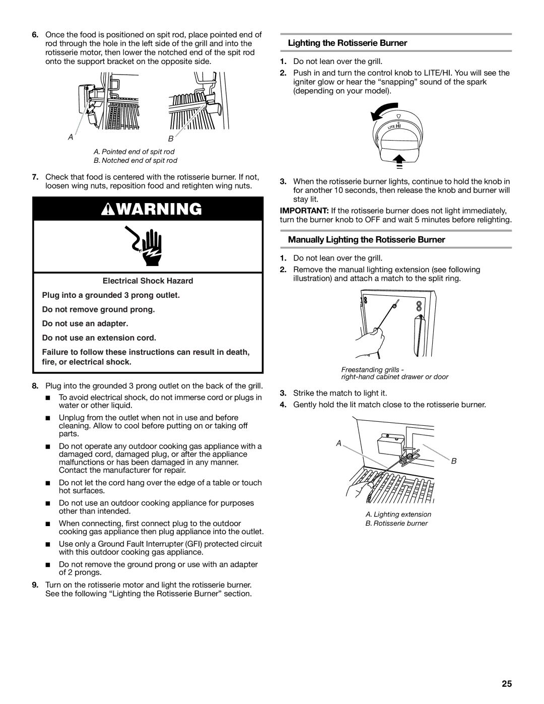 KitchenAid KFRU488VSS, KFRU368VSS, KFRS271TSS, KFRU368TSS, KFRU361VSS, KFRU271VSS Manually Lighting the Rotisserie Burner 