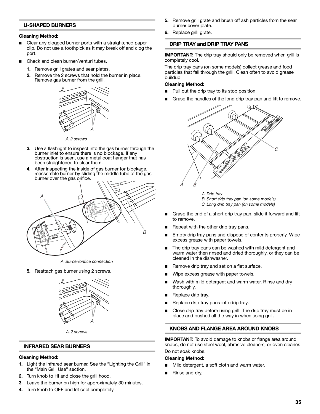 KitchenAid KFRU368TSS, KFRU368VSS, KFRU488VSS Shaped Burners, Infrared Sear Burners, Drip Tray and Drip Tray Pans 