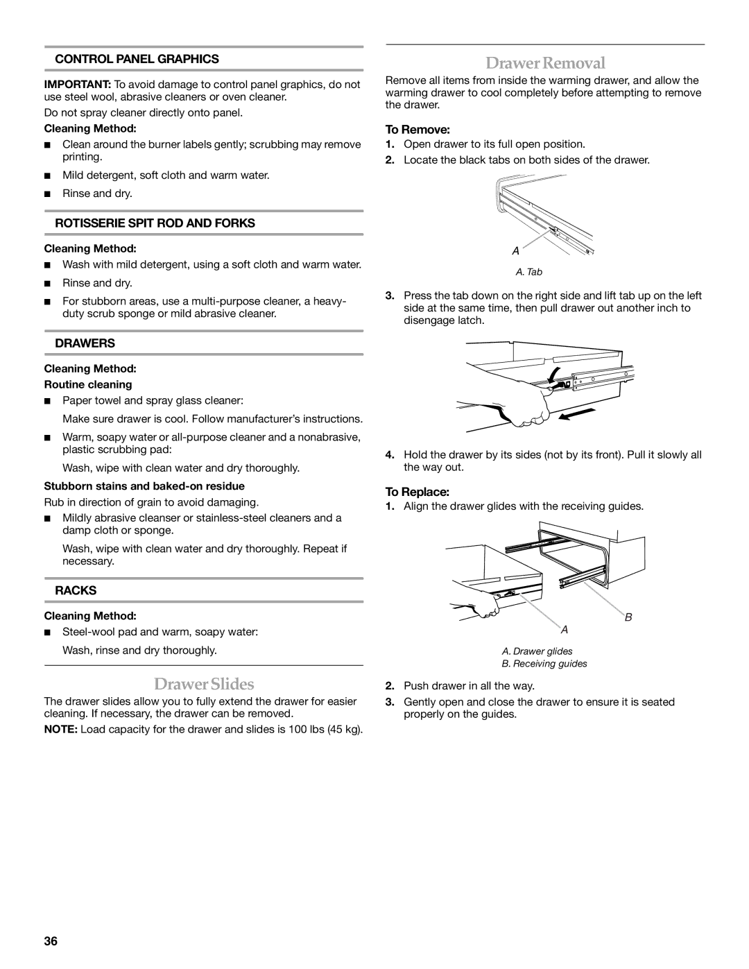 KitchenAid KFRU361VSS, KFRU368VSS, KFRU488VSS, KFRS271TSS, KFRU368TSS, KFRU271VSS, KFRU365VSS Drawer Slides, Drawer Removal 