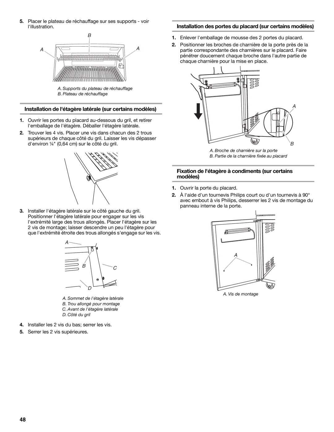 KitchenAid KFRU368VSS, KFRU488VSS, KFRS271TSS, KFRU368TSS, KFRU361VSS Installation des portes du placard sur certains modèles 