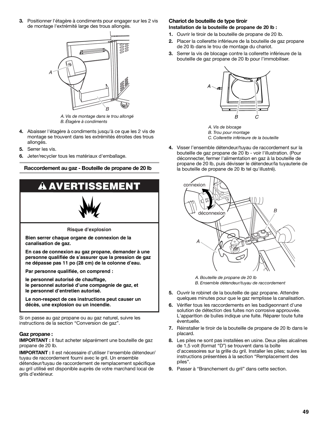 KitchenAid KFRU488VSS Raccordement au gaz Bouteille de propane de 20 lb, Gaz propane, Chariot de bouteille de type tiroir 