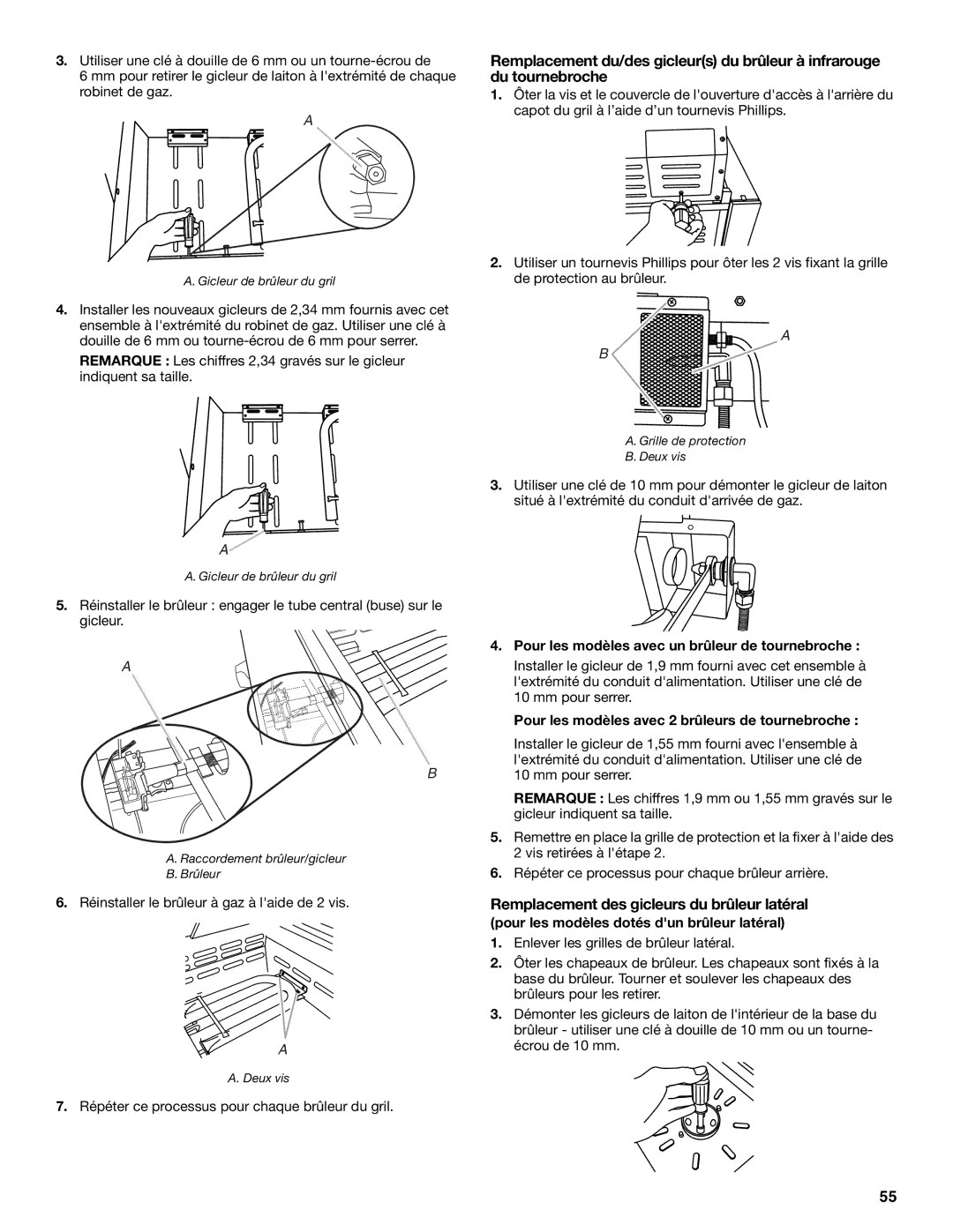 KitchenAid KFRS361TSS Remplacement des gicleurs du brûleur latéral, Pour les modèles avec un brûleur de tournebroche 