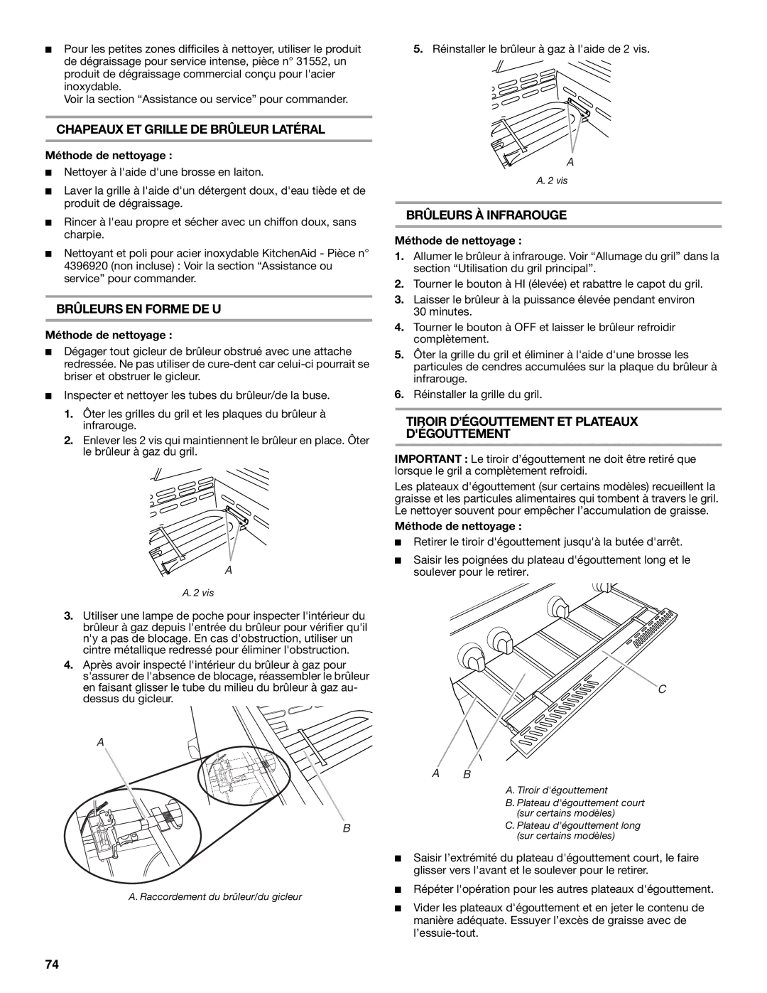 KitchenAid KFRS271TSS, KFRU368VSS Chapeaux ET Grille DE Brûleur Latéral, Brûleurs EN Forme DE U, Brûleurs À Infrarouge 