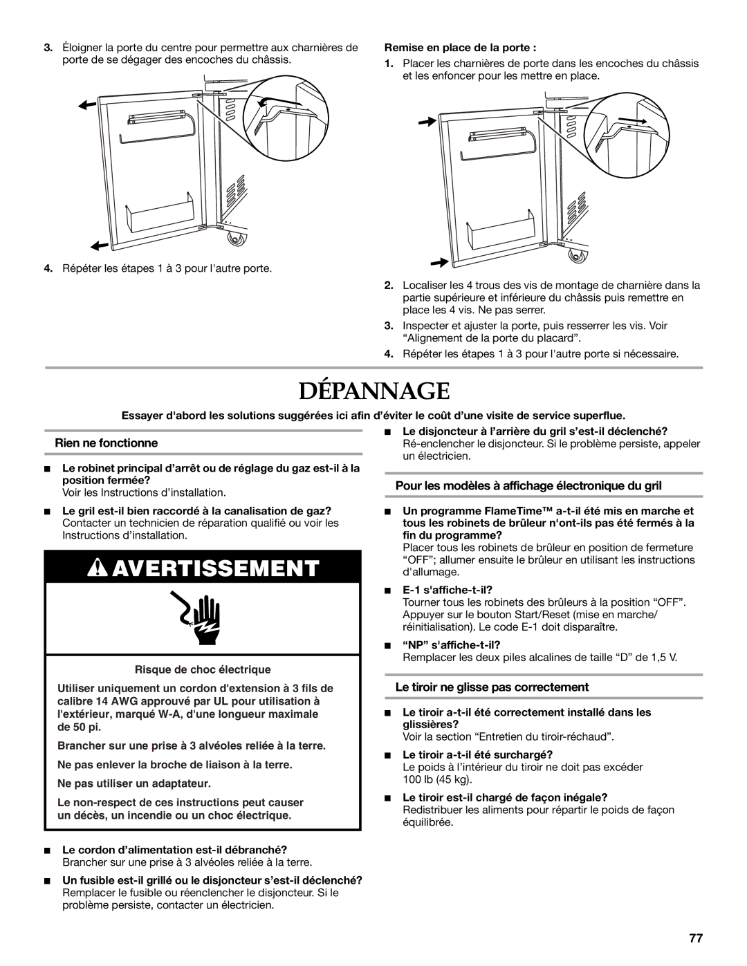 KitchenAid KFRU271VSS, KFRU368VSS Dépannage, Rien ne fonctionne, Pour les modèles à affichage électronique du gril 