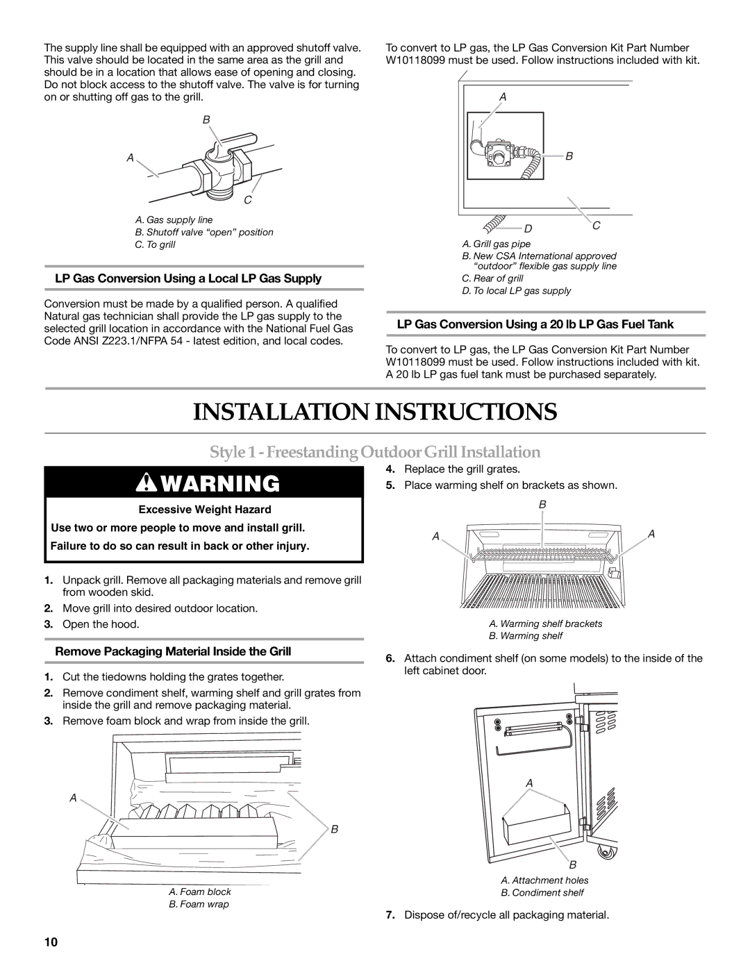 KitchenAid KFRU488TSS installation instructions Installation Instructions, Style 1 Freestanding Outdoor Grill Installation 