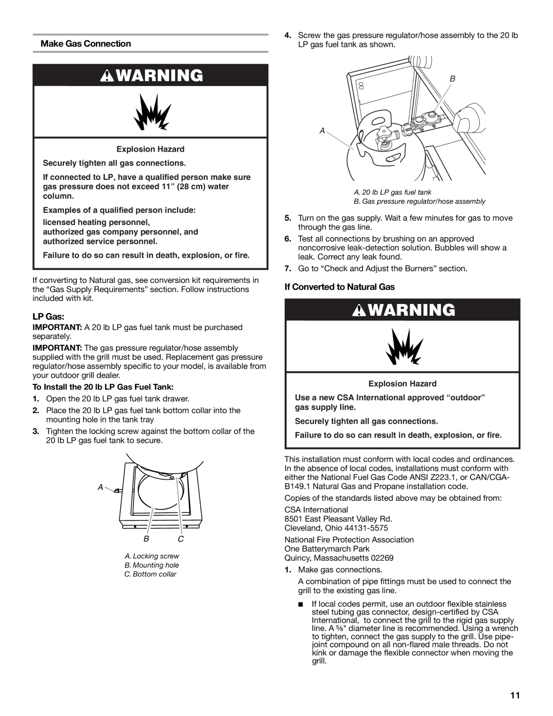 KitchenAid KFRU488TSS Make Gas Connection, If Converted to Natural Gas, To Install the 20 lb LP Gas Fuel Tank 