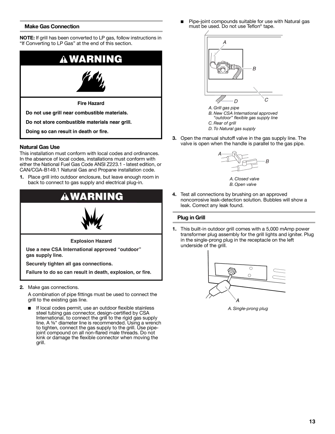 KitchenAid KFRU488TSS installation instructions Natural Gas Use 