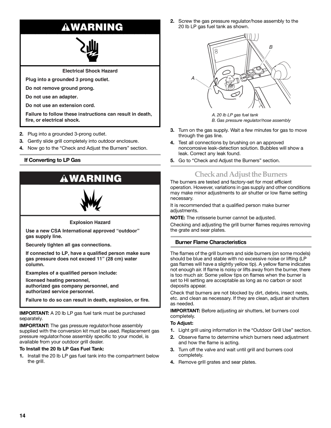 KitchenAid KFRU488TSS Check and Adjust the Burners, If Converting to LP Gas, Burner Flame Characteristics, To Adjust 