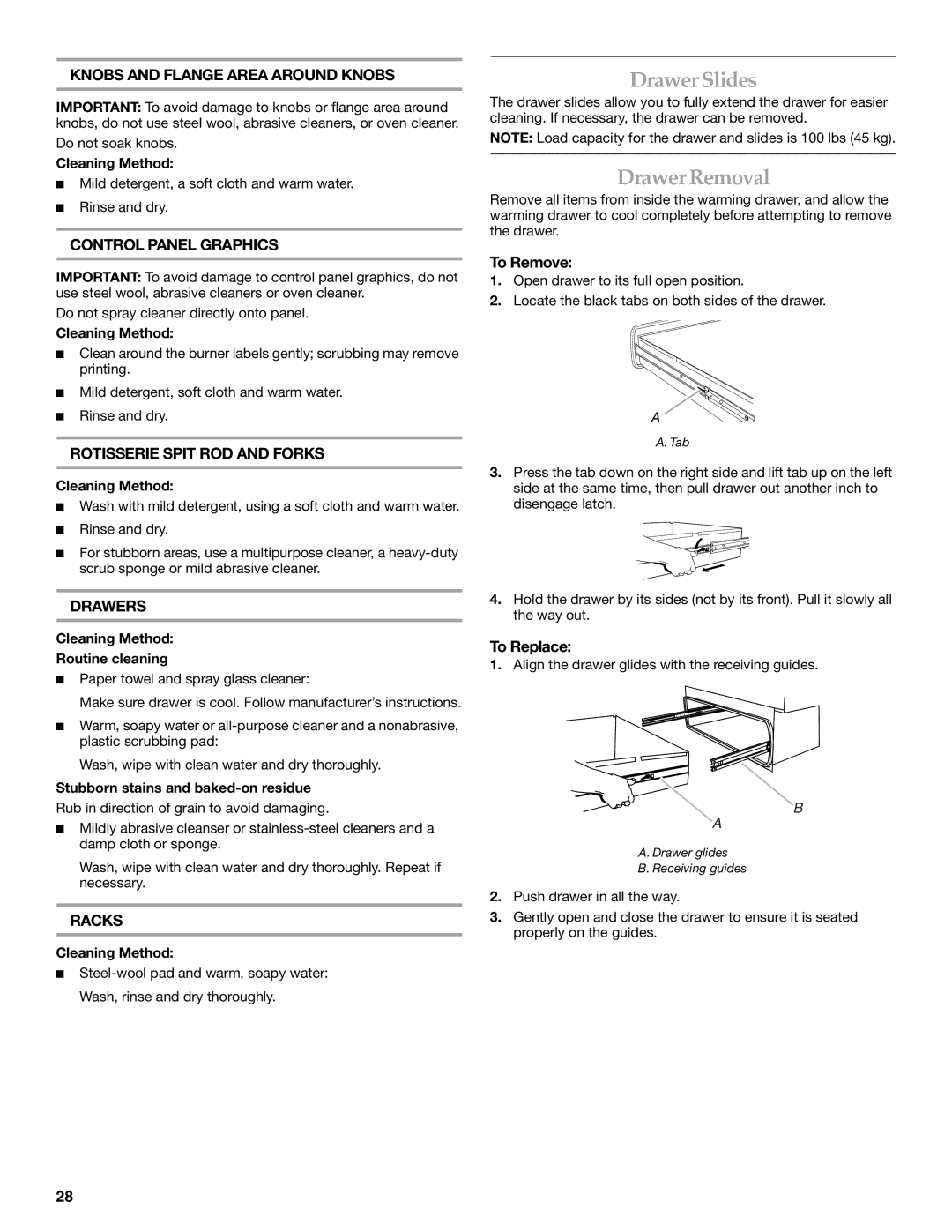 KitchenAid KFRU488TSS installation instructions Drawer Slides, Drawer Removal 